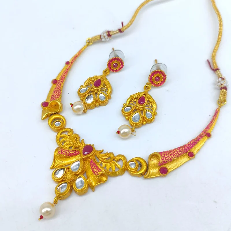 Custom Crystal Necklace-SNERA  Gold Plated Kundan Stone Necklace Set