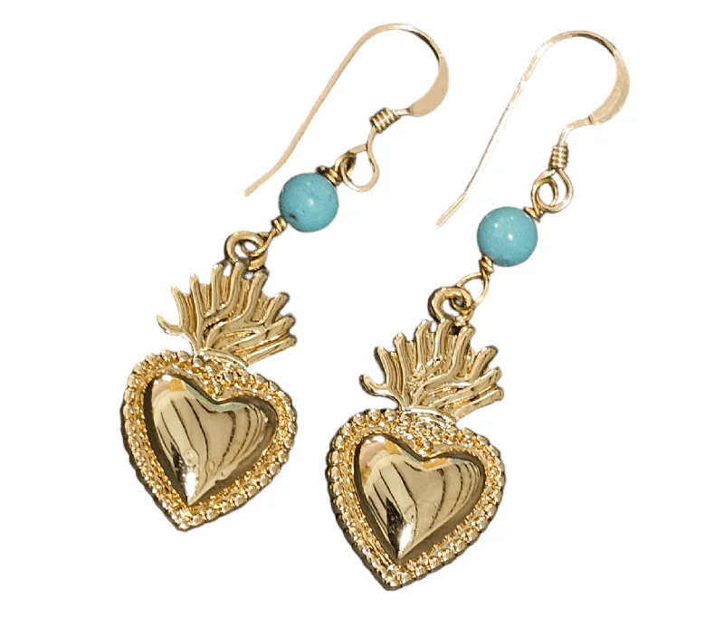 Diamond Heart Earrings-Sacred Heart Turquoise Earrings