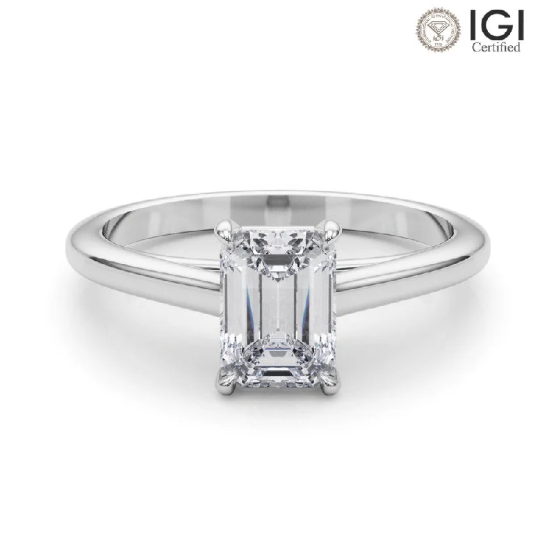 Custom Diamond Wedding Ring-Amelia Emerald Lab Grown Diamond Solitaire Engagement Ring IGI Certified