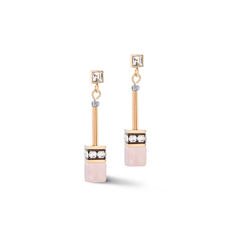 Handcrafted Hoop Earrings-Coeur De Lion GeoCUBE® Iconic Nature Rose Grey Stud Earrings