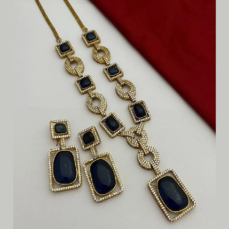 Unique Gemstone Necklace-FS Collection Gold Plated Austrian Stone Long Necklace Set