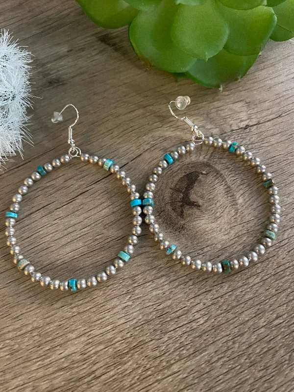 Large Gemstone Earrings-Silver plated hoop earrings - A little bit if blue