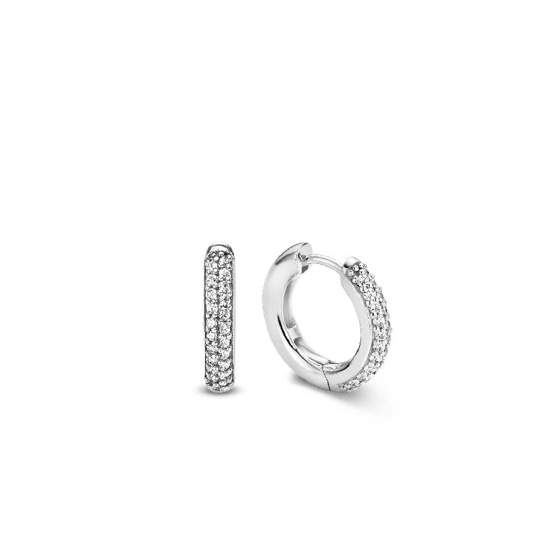 Elegant Drop Earrings-Ti Sento Sterling Silver Two Row Cubic Zirconia Hoop Earrings