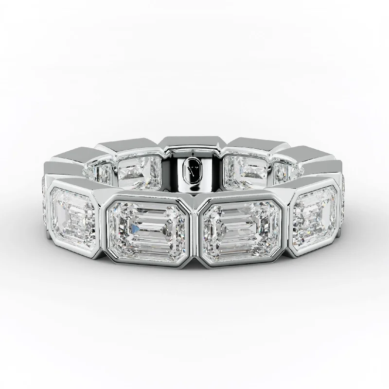 Minimalist Wedding Ring-5.0 Carat East West Emerald Cut Bezel Set Diamond Eternity Band