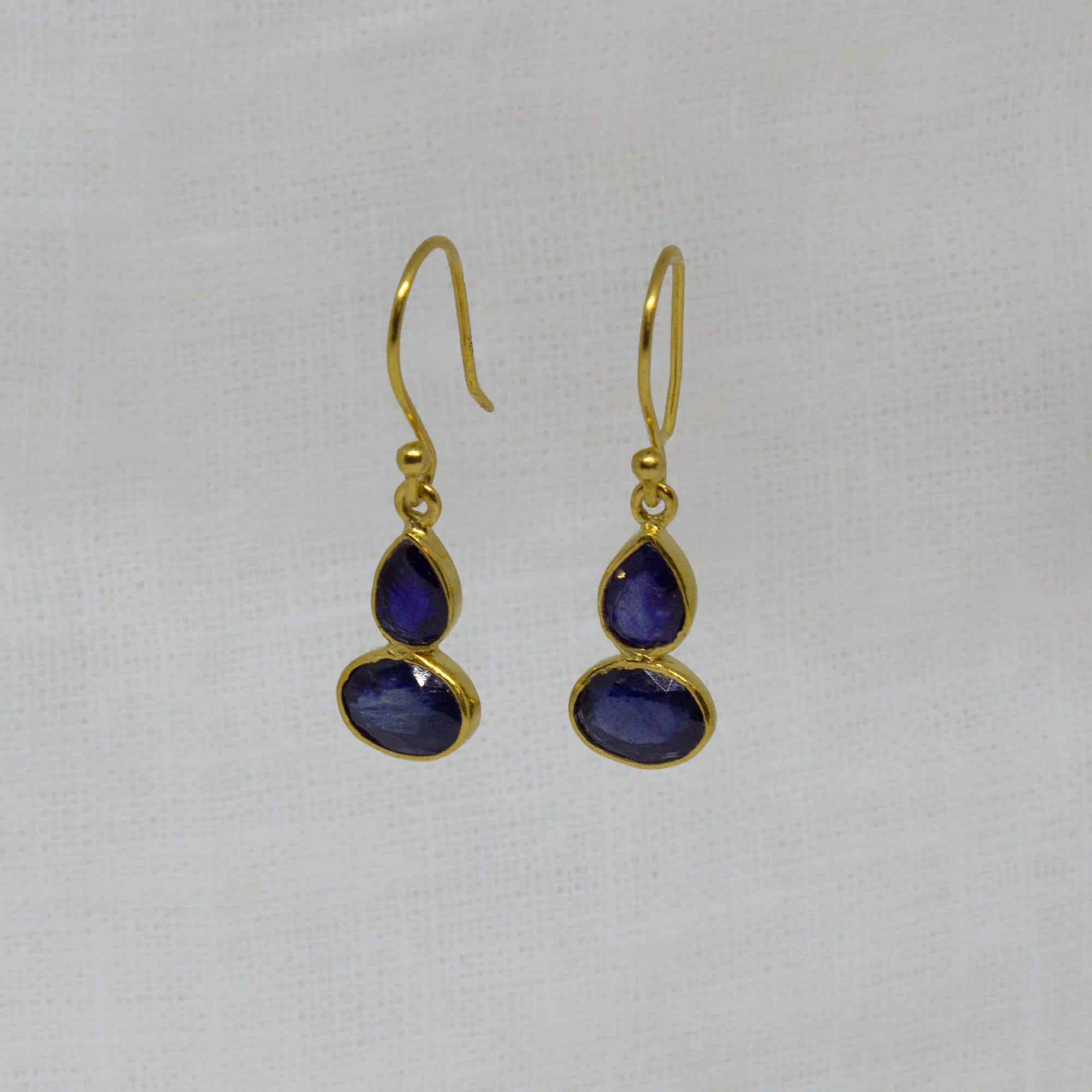 Pear Shaped Earrings-Gold Teardrop and Oval Sapphire Drop Earrings