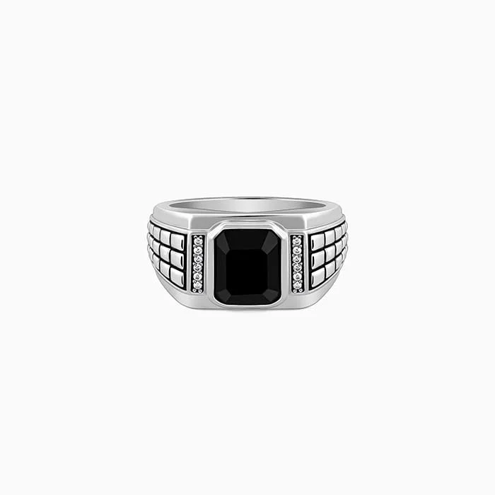 Men's Wedding Ring-Silver Geometric Rectangle Ring For Him