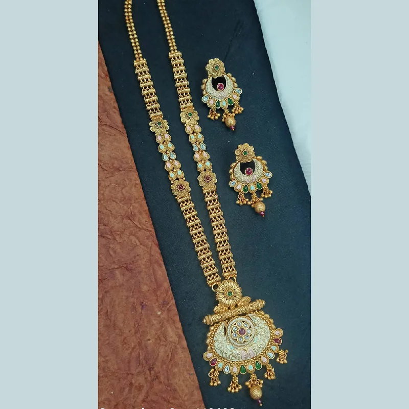 Stylish Pearl Necklace-Padmawati Bangles Gold Plated Pota Stone And Meenakari Long Necklace Set