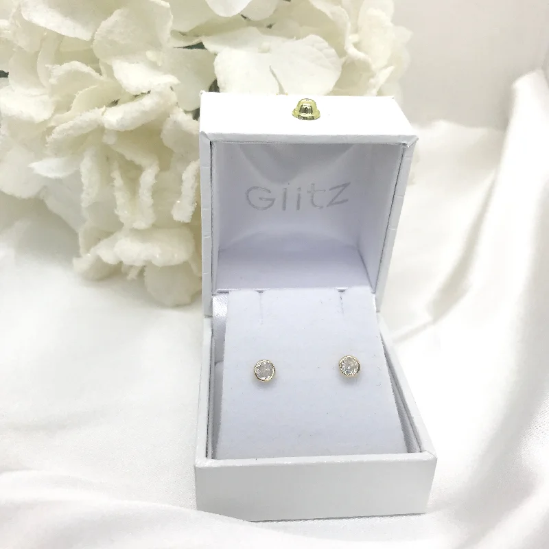 Luxury Hoop Earrings-14k Yellow Gold Bezel Set CZ Screw back Earrings