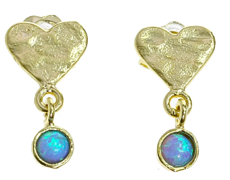 Small Silver Stud Earrings-Yaron Morhaim Blue Opal Gold Heart Drop Earrings