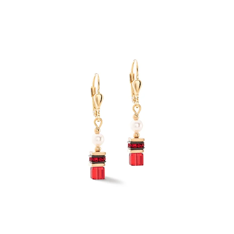 Turquoise Earrings-Coeur De Lion Sparkling Princess Gold Red Earrings