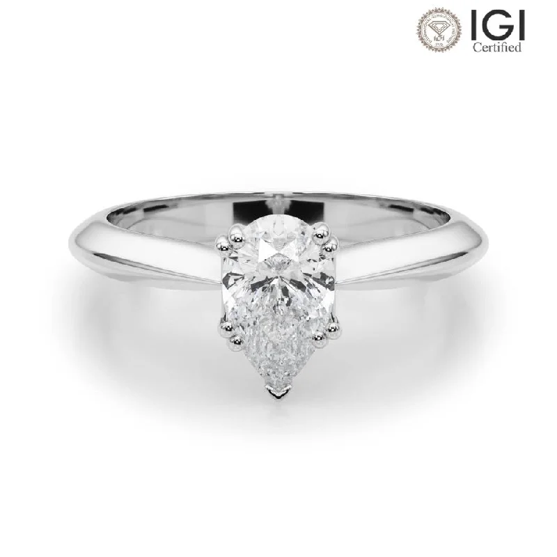 Gemstone Cocktail Ring-Ava Pear Lab Grown Diamond Solitaire Engagement Ring IGI Certified