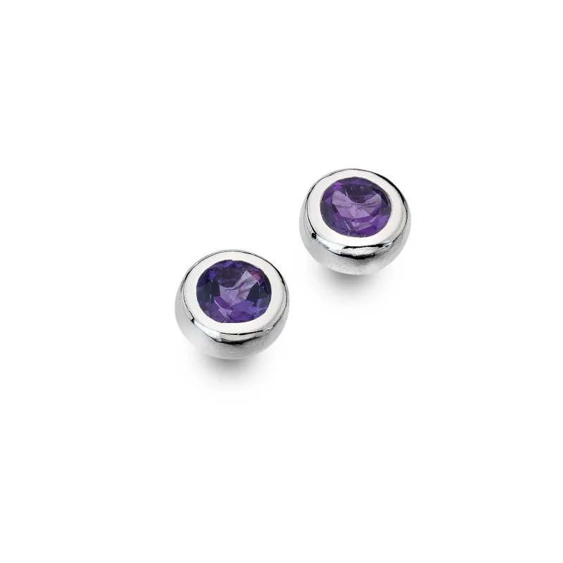 Butterfly Gold Earrings-Sterling Silver and Amethyst Round Stud Earrings