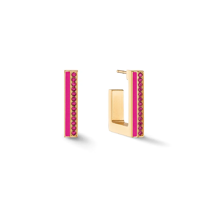 Bohemian Drop Earrings-Coeur De Lion Gold and Pink Crystal Stripe Square Hoop Earrings