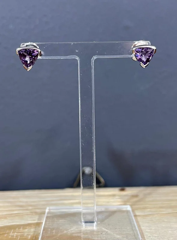 Chic Ear Cuffs-Unique & Co Sterling Silver Amethyst Stud Earrings