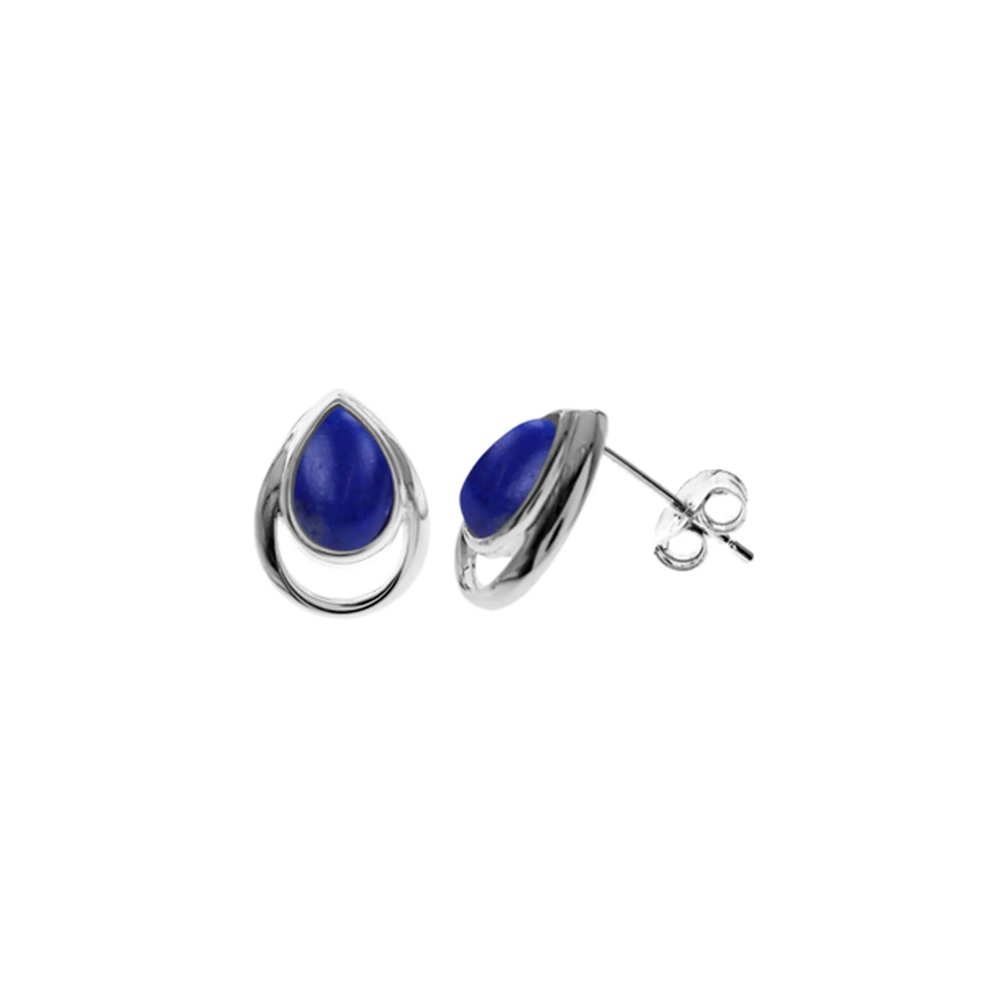 Stylish Silver Earrings-Sterling Silver Lapis Lazuli Teardrop Stud Earrings