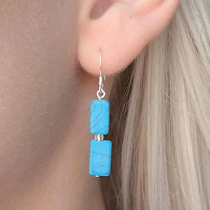 Colorful Gemstone Earrings-Carrie Elspeth Turquoise Mosaic Rectangle Drop Earrings