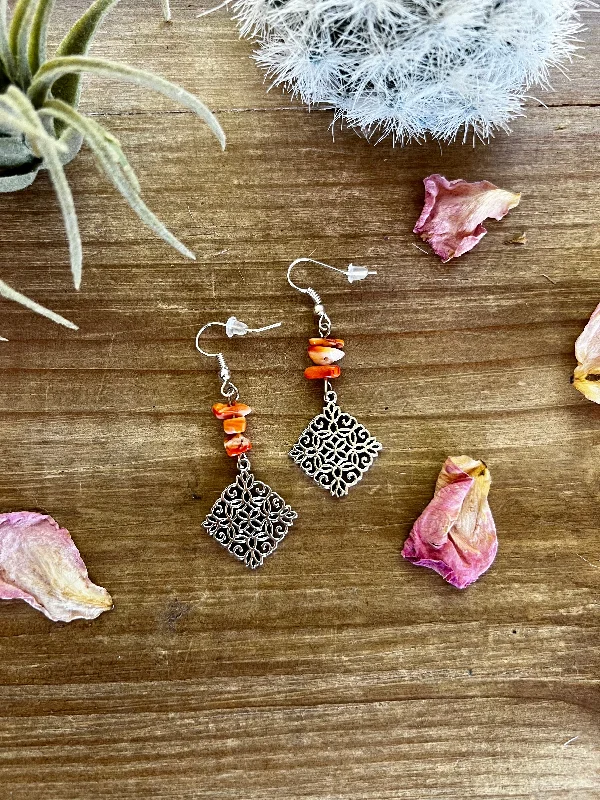 Fashionable Chain Earrings-Orange spiny dangle earrings - spring