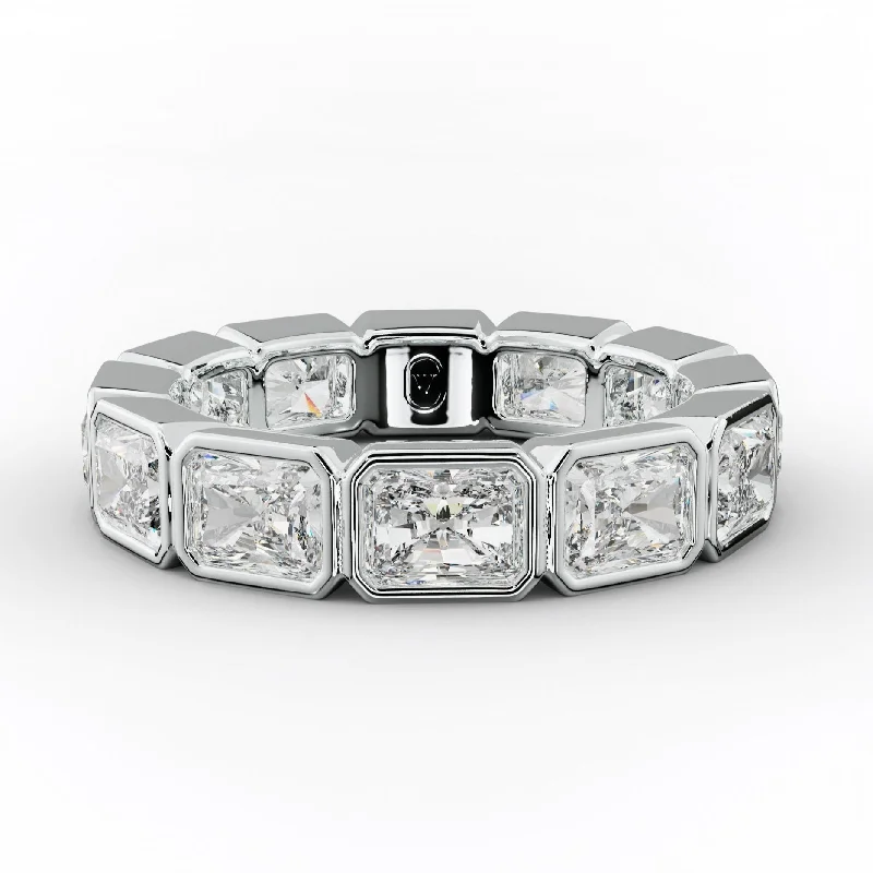 Silver Heart Shaped Ring-4.0 Carat East West Radiant Cut Bezel Set Diamond Eternity Band