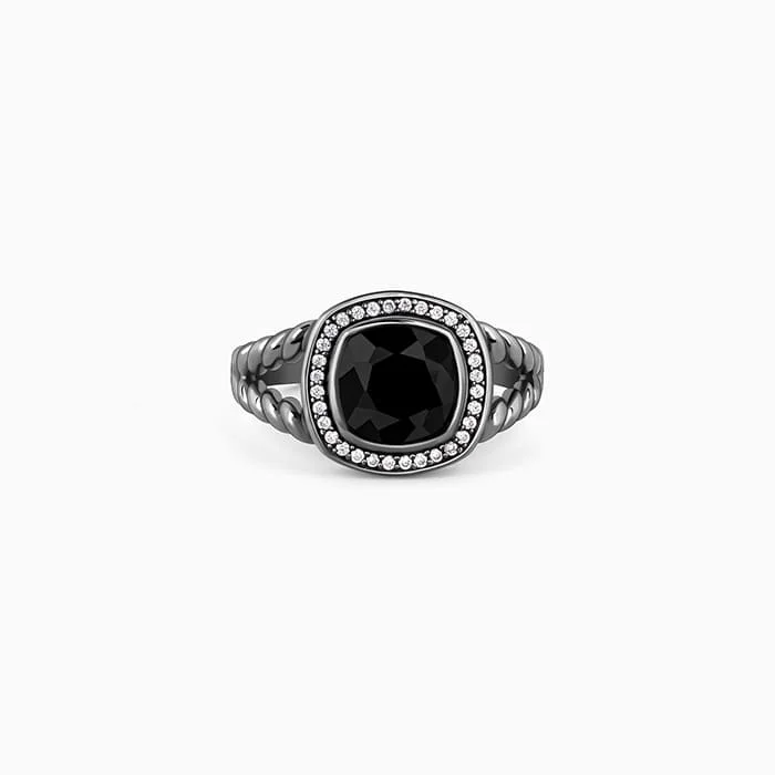 Birthstone Ring for Mom-Black Rhodium Bold Fashion Ring For Him