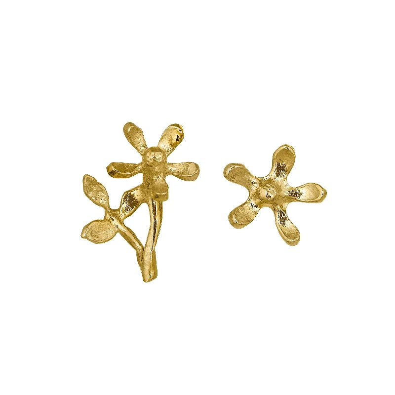 Statement Jewelry Earrings-Alex Monroe Gold Asymmetric Growing Flower Stud Earrings