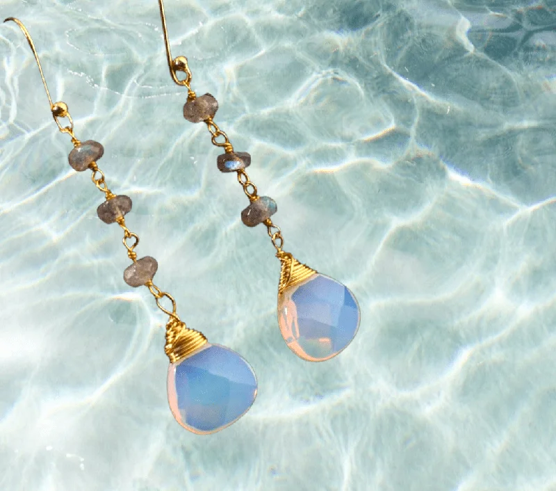 Lightweight Dangle Earrings-Opalite & Labradorite Drop Earrings