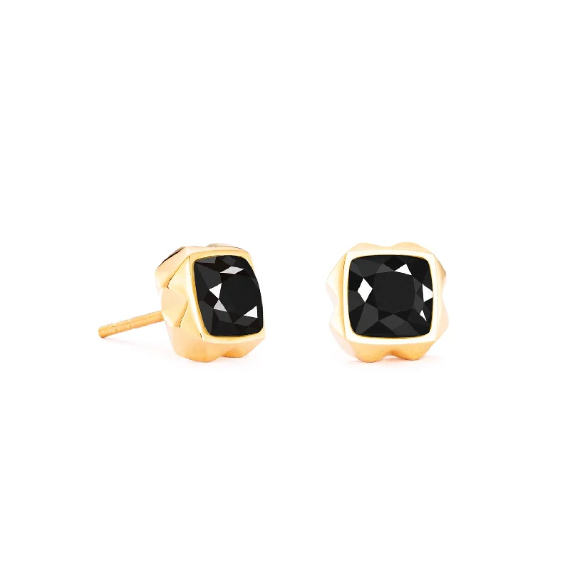 Casual Drop Earrings-Coeur De Lion Square Gold Black Onyx Spikes Stud Earrings