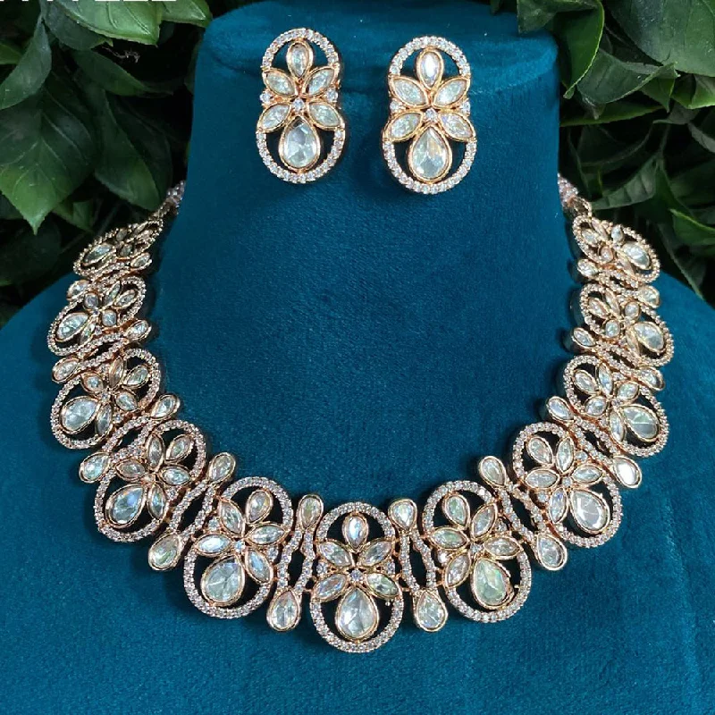 Lightweight Gold Necklace-Amoliya Jewels Gold Plated Polki Kundan Necklace Set