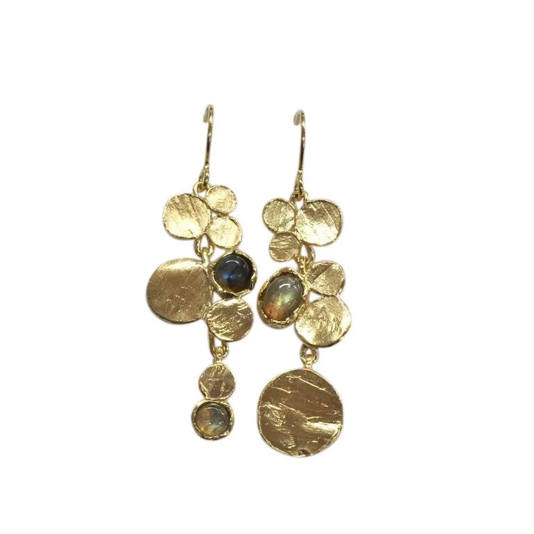 Pearl Drop Earrings-18ct Gold Vermeil & Labradorite Asymmetrical Earrings