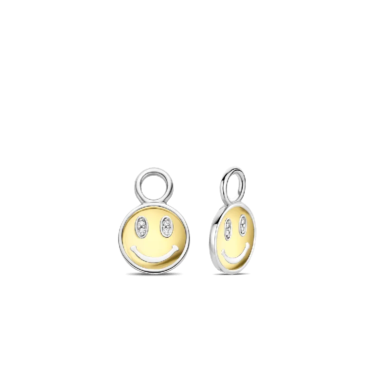 Pretty Pearl Earrings-Ti Sento Gold Vermeil Smiley Face Charms