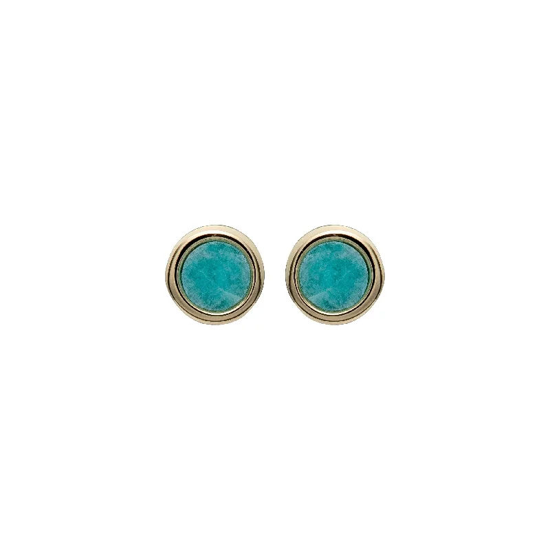 Round Gold Earrings-Unique & Co Amazonite Stud Earrings - 18ct Yellow Gold Vermeil