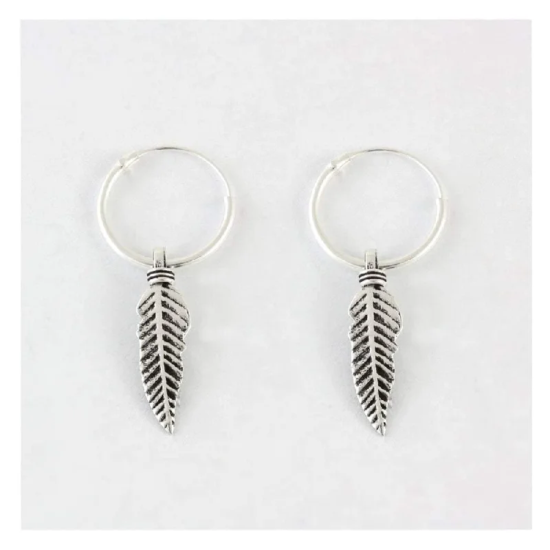 Chic Ear Cuffs-Kingsley Ryan Sterling Silver Feathers on Hoop Earrings