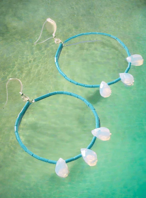 Bold Gemstone Earrings-Opalite Seed Bead Hoop Earrings