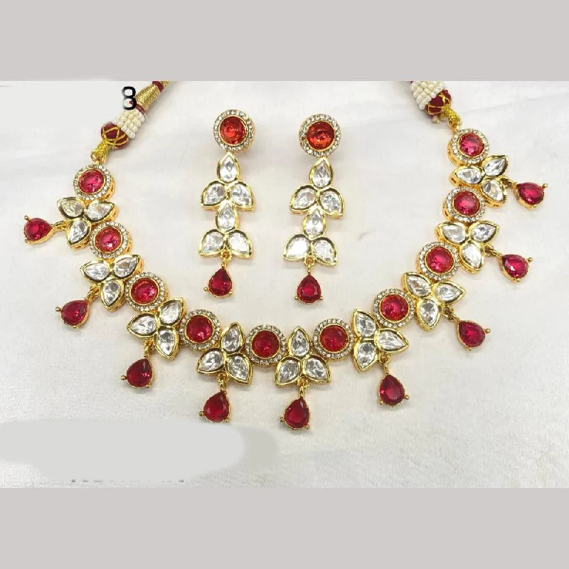 Artistic Necklace for Women-Amoliya Jewels Gold Plated Polki Kundan Stone Necklace Set