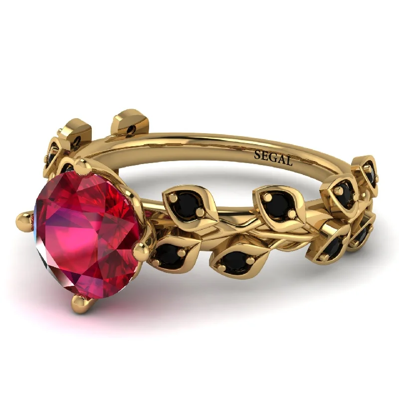 Elegant Pearl Ring-Leaves All Around Yellow Gold Ruby Ring - Sydney 2ct No. 40