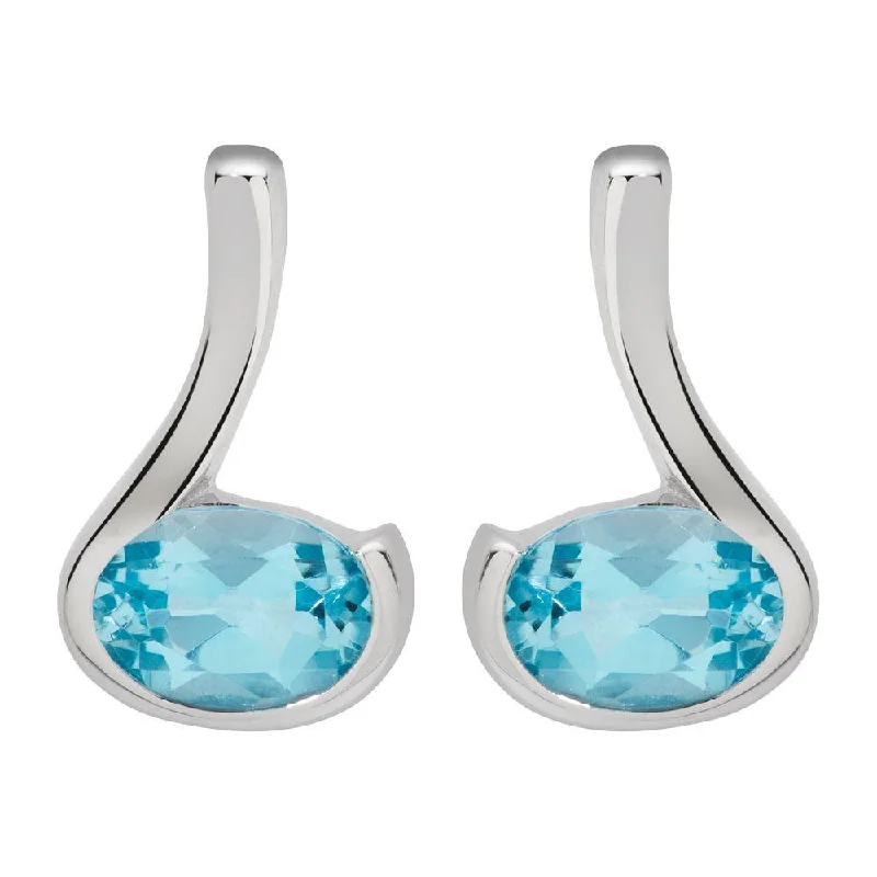 Double Drop Earrings-Unique & Co Silver Blue Topaz Loop Stud Earrings