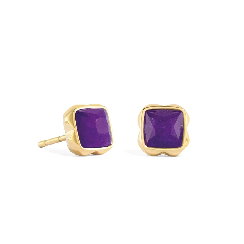 Dangle Hoop Earrings-Coeur De Lion February Birthstone Gold Sugilite Stud Earrings