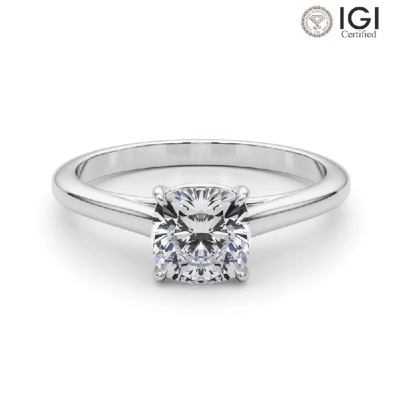 Silver Wedding Ring-Amelia Cushion Lab Grown Diamond Solitaire Engagement Ring IGI Certified