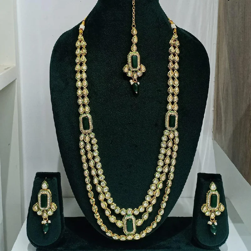 Large Statement Necklace-Rani Sati Jewels Gold Plated Austrian Stone Long Necklace Set