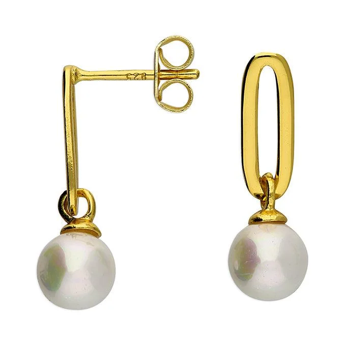 Colorful Pearl Earrings-Gold Vermeil Sterling Silver Paperclip Earrings with a Pearl Drop