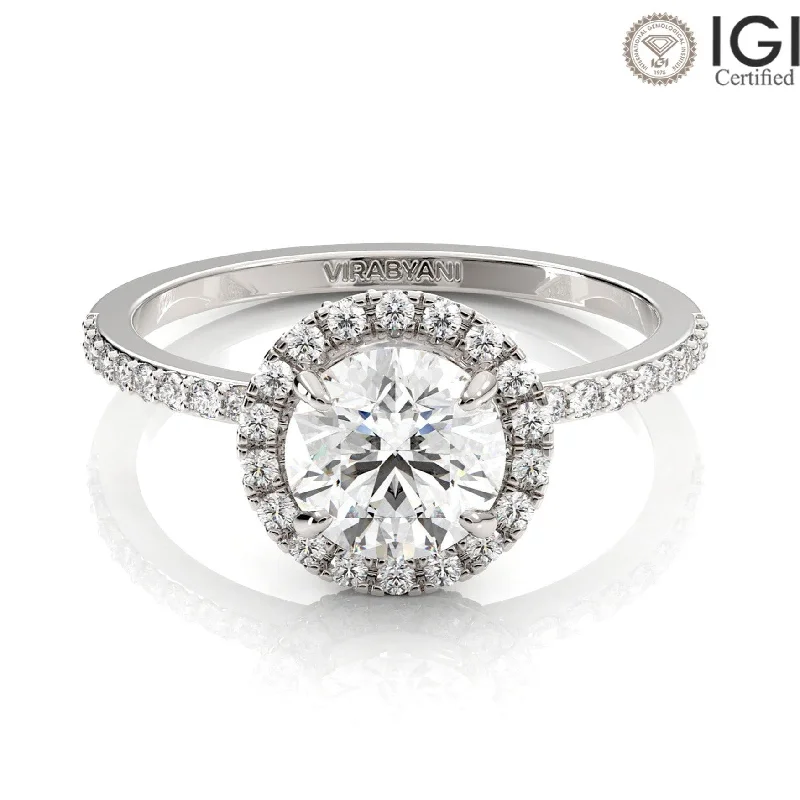 Modern Cocktail Ring-Valentina Round Lab Grown Diamond Halo Engagement Ring IGI Certified