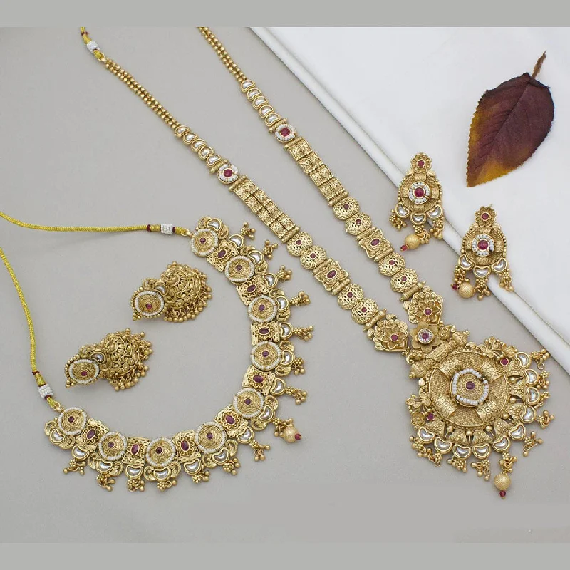 Luxury Diamond Necklace-Kavita Art Gold Plated Kundan Stone Double Necklace Set