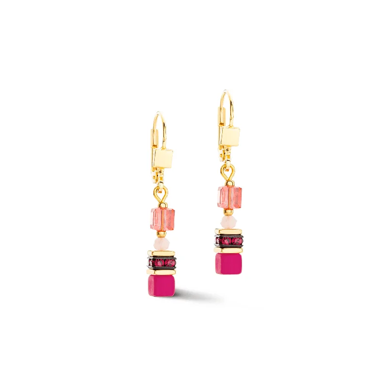 Fashionable Ear Cuffs-Coeur De Lion Magenta Mini Cubes Earrings