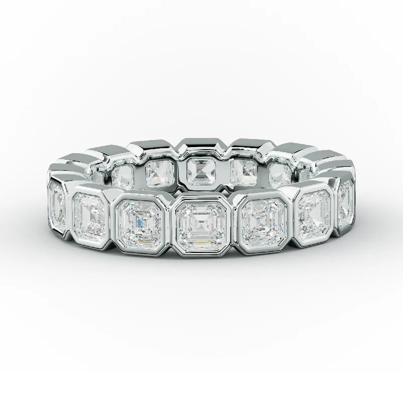 Eternity Band Diamond Ring-3.0 Carat Bezel Set Asscher Cut Diamond Eternity Band