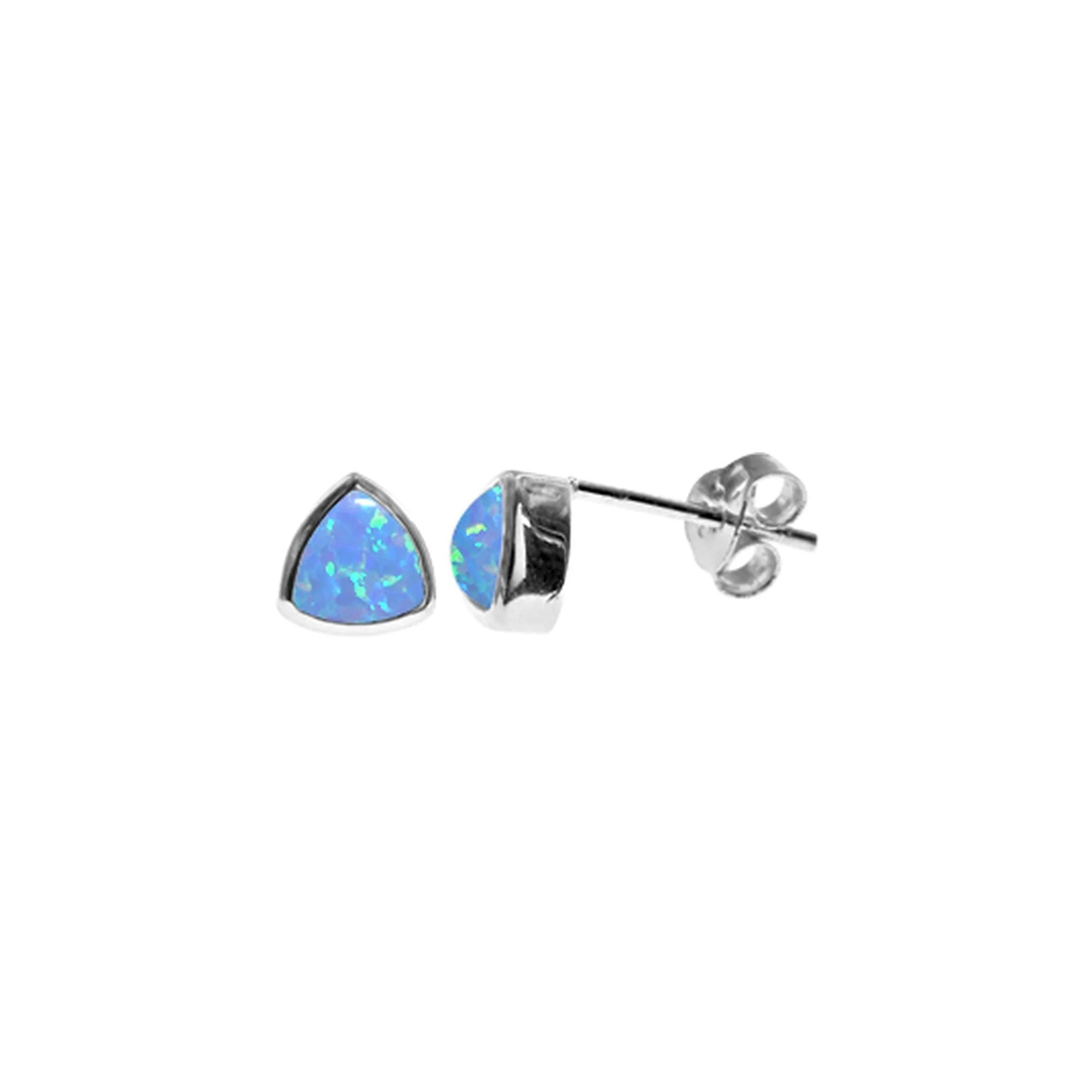 Modern Gemstone Earrings-Sterling Silver Blue Opalique Trillion-Cut Stud Earrings