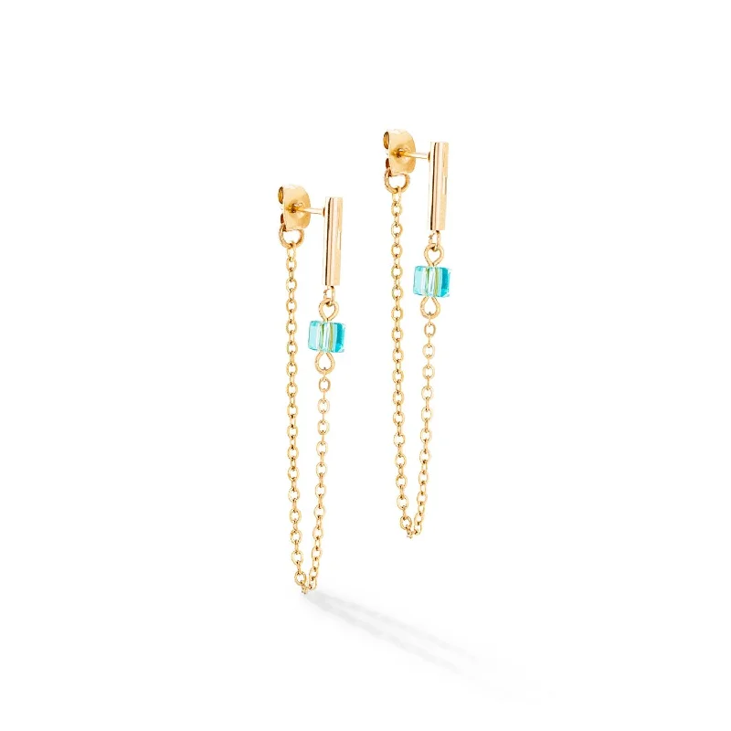 Opal Drop Earrings-Coeur De Lion Gold Mini-Cubes & Chain Multicoloured Earrings