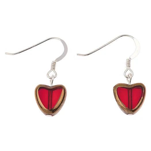 Large Silver Hoop Earrings-Carrie Elspeth Red Gold Edged Hearts Earrings