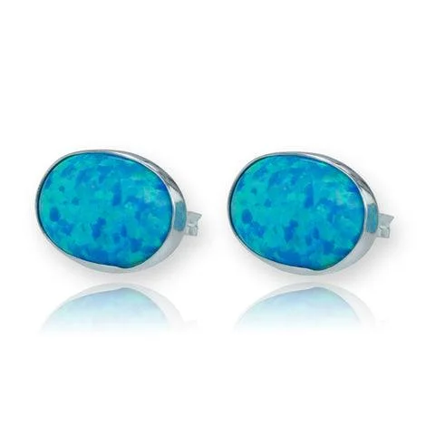 Bridal Hoop Earrings-Lavan Opal Oval Stud Earrings