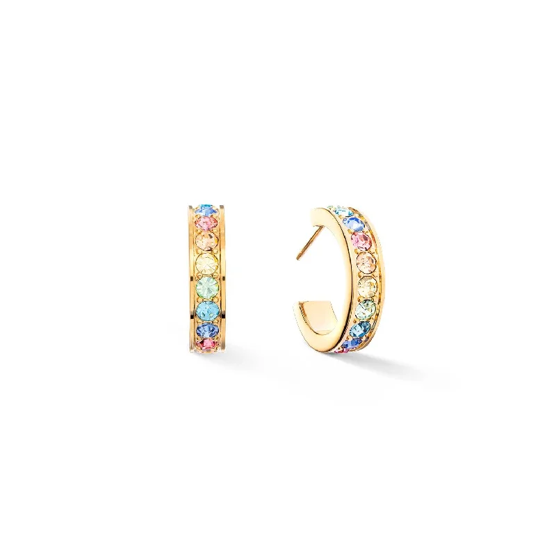 Luxury Gemstone Earrings-Coeur De Lion 20mm Crystals Hoop Earrings - Gold & Multicolour