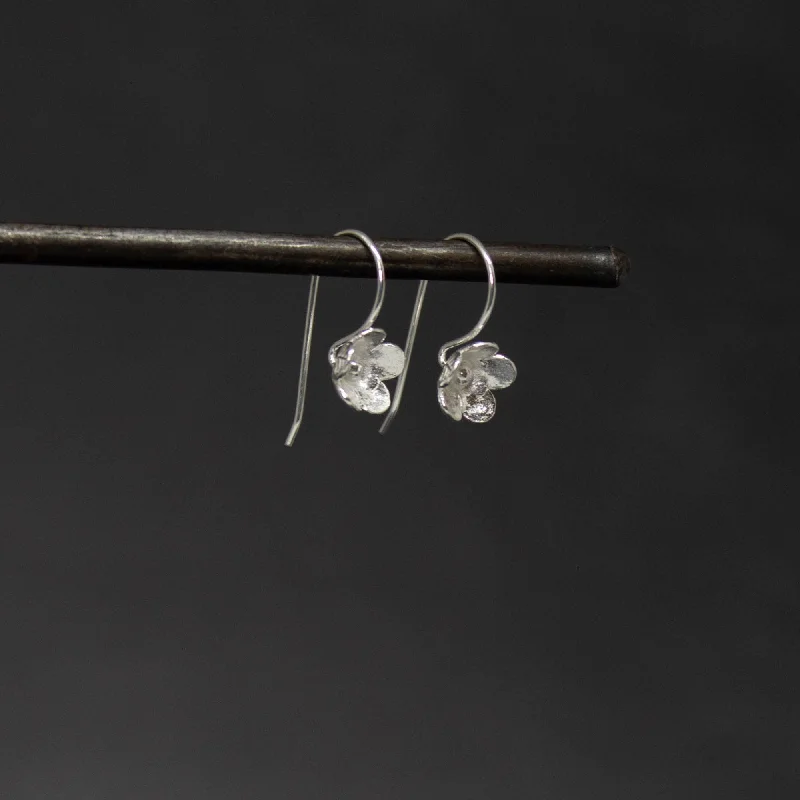 Black Diamond Earrings-Sterling Silver Little Flower Drop Earrings