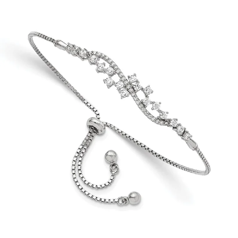 Silver Bracelet with Charms-Sterling Silver CZ Adjustable Bolo Bracelet